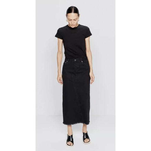 RAEY Split Back Black Denim Straight Maxi Skirt UK Size 12/ US 8 - Picture 2 of 11